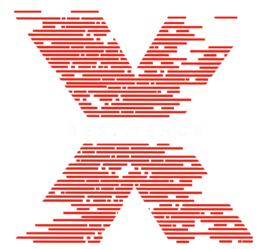 A large red X made of horizontal glitchy lines